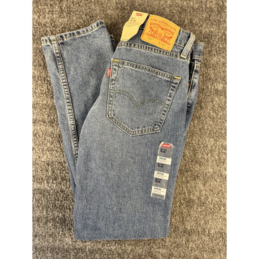 Mens Levi’s Stretch 2019 NWT 511 Slim Hip To Ankle Blue Jeans 30 By 30